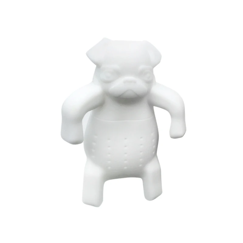Cute Silicone Pug Dog Tea Infuser Tea Filter Diffuser Reusable Tea Strainer Spice Loose Tea Leaf Herbal Tool Teapot Kitchen Tool - Color: White