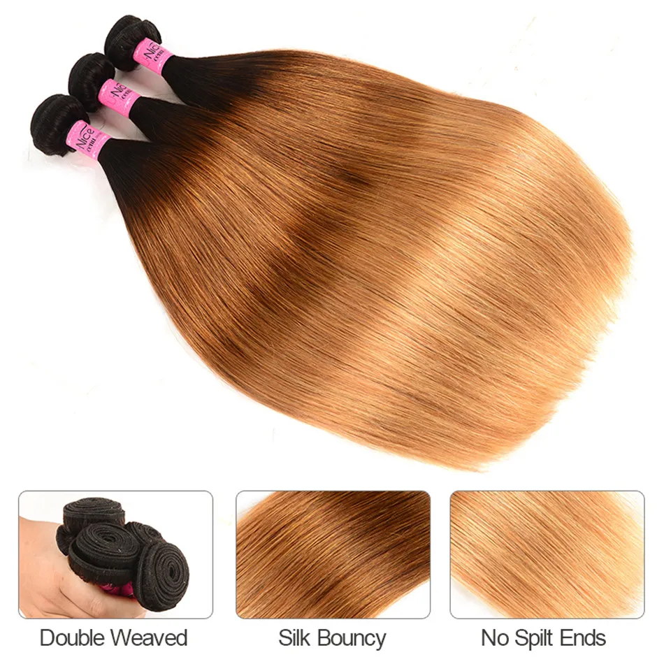 Волосы UNICE Омбре бразильские волосы 3 шт. уток ЦВЕТ T1b/4/27 прямые человеческие пряди