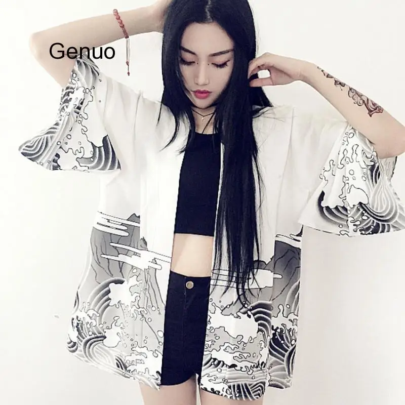 Кимоно женское в восточном стиле хаори-кардиган с японским китайским журавлем