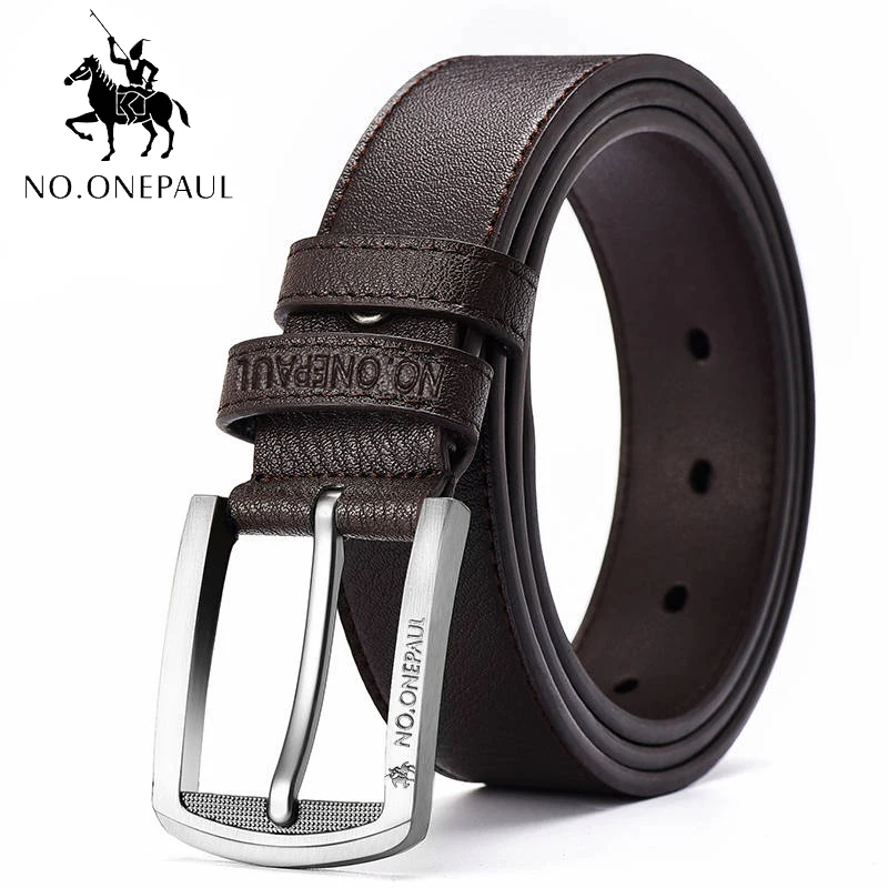 Мужской ремень из натуральной кожи NO.ONEPAUL черный брендовый с пряжкой язычком