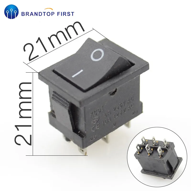 AC 6 a/250 V 10 A/125 V 6 Pin 21*15mm 2 положения 3 положения лодка кулисный переключатель вкл. Выкл. Переключатель KCD1 черный 21x15mm