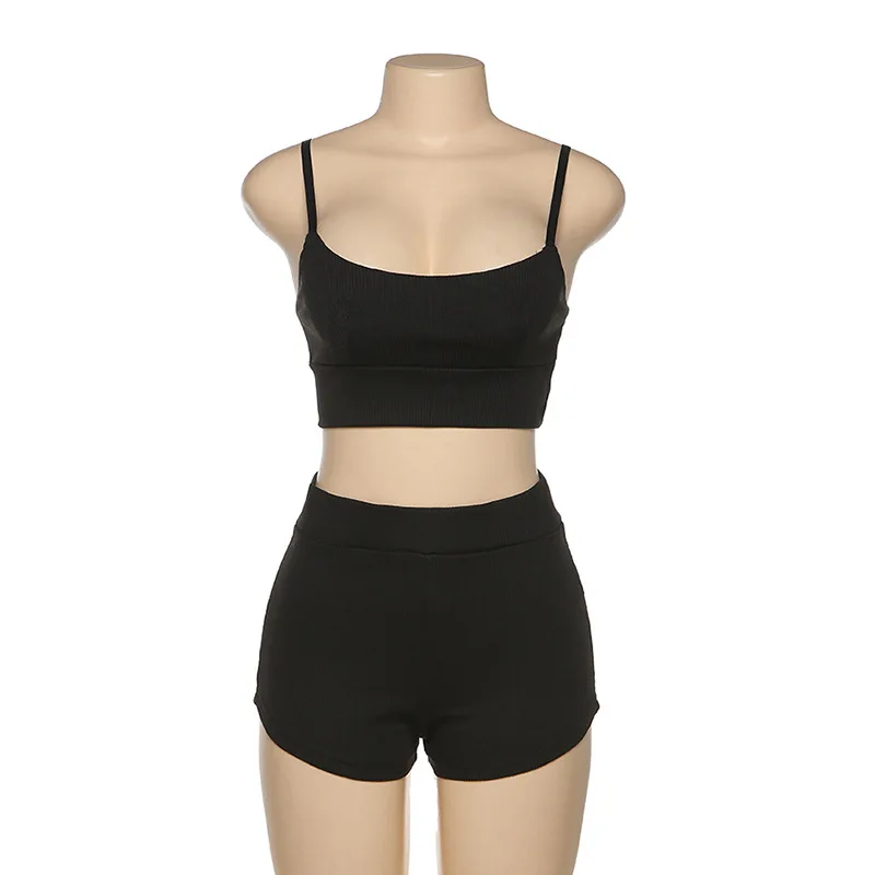 

2021 summer new casual women's halter belt crop midriff small vest sexy high purse buttocks shorts slim suit female