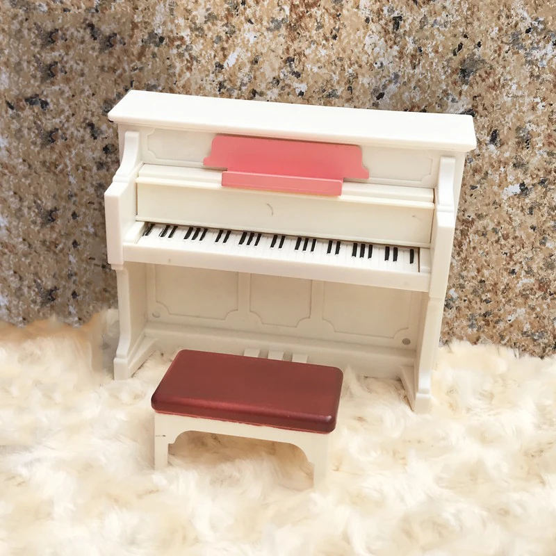 

1/12 Dollhouse White Black Upright Piano And Bench For 6" Figure Ob11 Blyth Doll Accessories Mini Furniture Model Scene Props