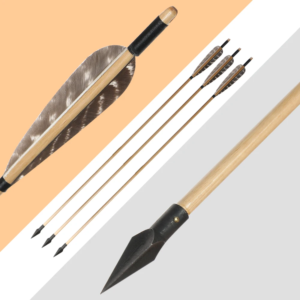Стрелы для стрельбы из лука из древесины, внешний диаметр 8 мм, 31,5 дюйма, острая стрела, перо индейки, для охотничьего лука, изогнутый лук от AliExpress RU&CIS NEW