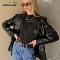 suchcute pu women leather jacket autumn coat 2020 streetwear black women jacket esthetic gothic vintage 90s outfits outwear lady