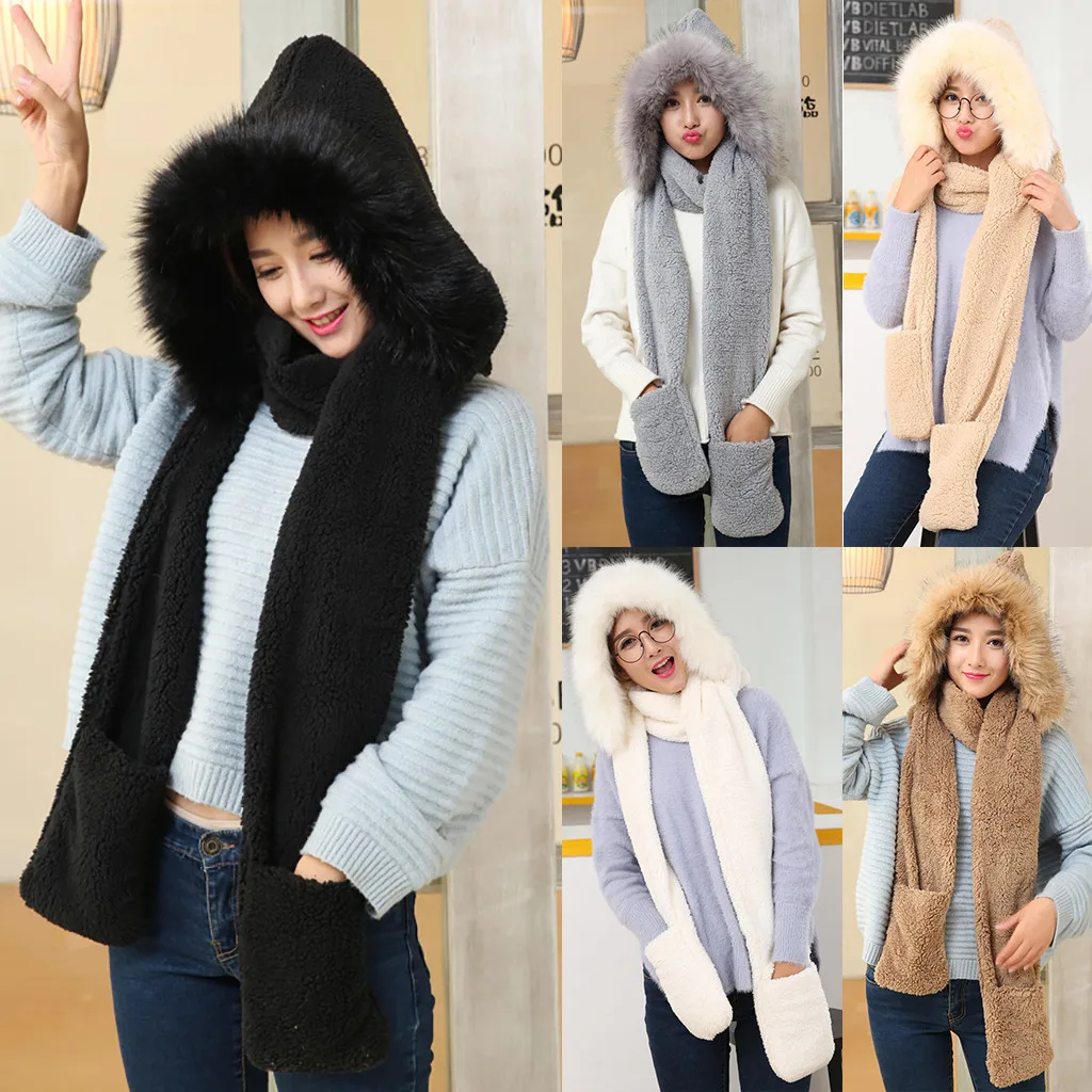 

Winter Hat Women Double Thick Wool Hat Warm Scarf Gloves Three-piece Korean Version Thickening Scarf Neck Scarf Gloves One Set