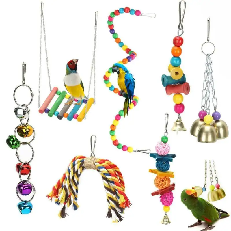 

7 Pack Beaks Metal Rope Small Parrot Toy Budgie Cockatiel Cage Bird Toys Set Random Color Bird Toy