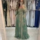 Марокканские кафтан формальный вечерние платья зеленые кружевные аппликации арабские мусульманские платья для особых случаев изготовленные на заказ Выпускные платья