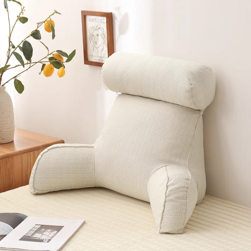Linen Reading Pillow with Armrests and Round Pearl Cotton Inner Core Detachable Multifunctional Big Waist | Дом и сад