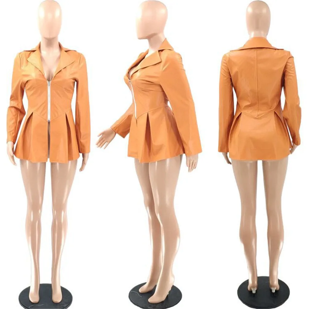 

Autumn Winter Faux Leather Jacket Women Zipper Peplum PU Jackets Coats Office Lady Elegant Chic Streetwear Slim Outerwear Female