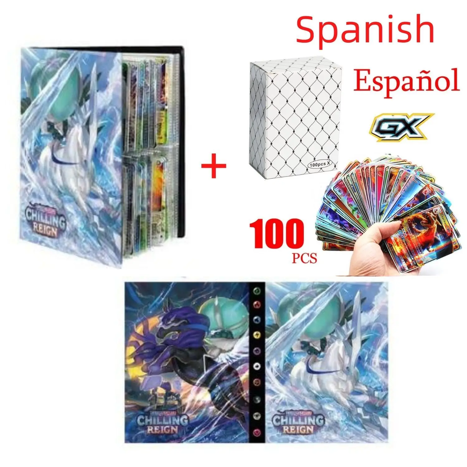 

100 game set Spanish Pokemon card ex GX Collectible bookshelf capacity cartoon Pokemon trading children's toys