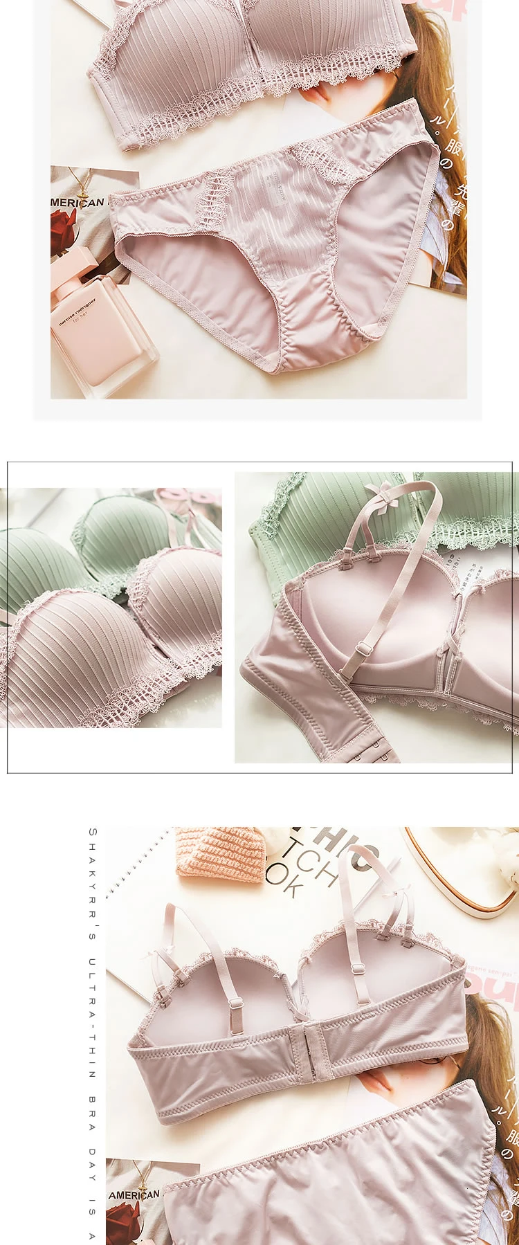 Roseheart, женские модные черные фиолетовые кружевные бюстгальтеры с бантиком, хлопковые трусики, пуш-ап, сексуальные комплекты нижнего белья, комплект нижнего белья A B, японский