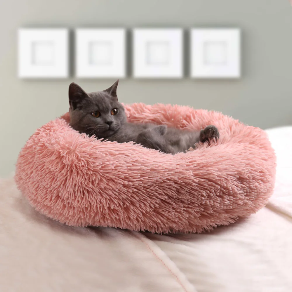 

Super Soft Long Plush Warm Pet Mat Cute Lightweight Kennel Cat Sleeping Basket Bed Round Fluffy Comfortable Touch Pet Products