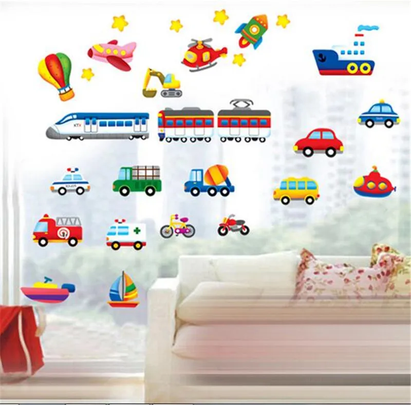 Мультяшный автомобильный настенный стикер с поездом гостиная спальня ТВ фон