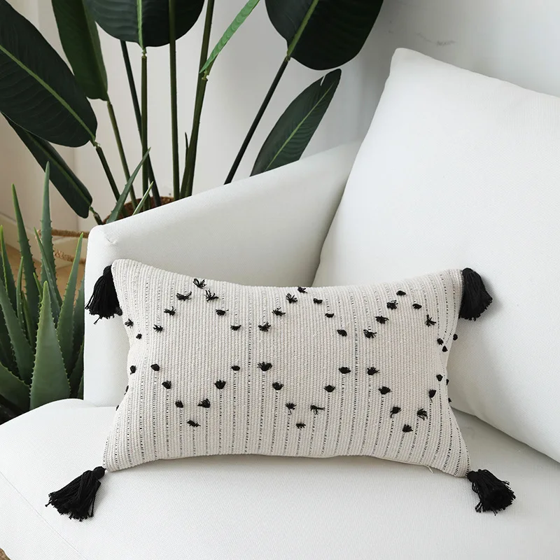 Woven Moroccan Style cushion cover 45X45cm Lumbar Pillow 30X50 White Black Simple Geometric for Home decoration Sofa Bed | Дом и сад