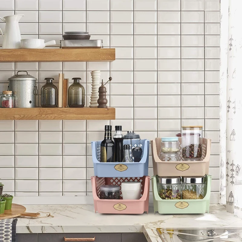 

Stackable Storage Box, Suitable for Food, Snacks, Bottles, Toys, Toiletries, Plastic Storage Baskets, 4-Piece Set