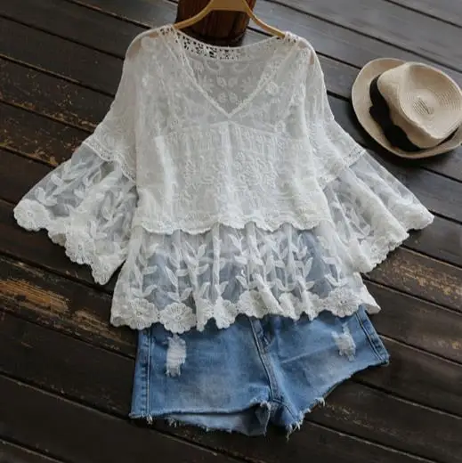 2020 Летняя женская блузка свободная v образный вырез перспективная Цветочная