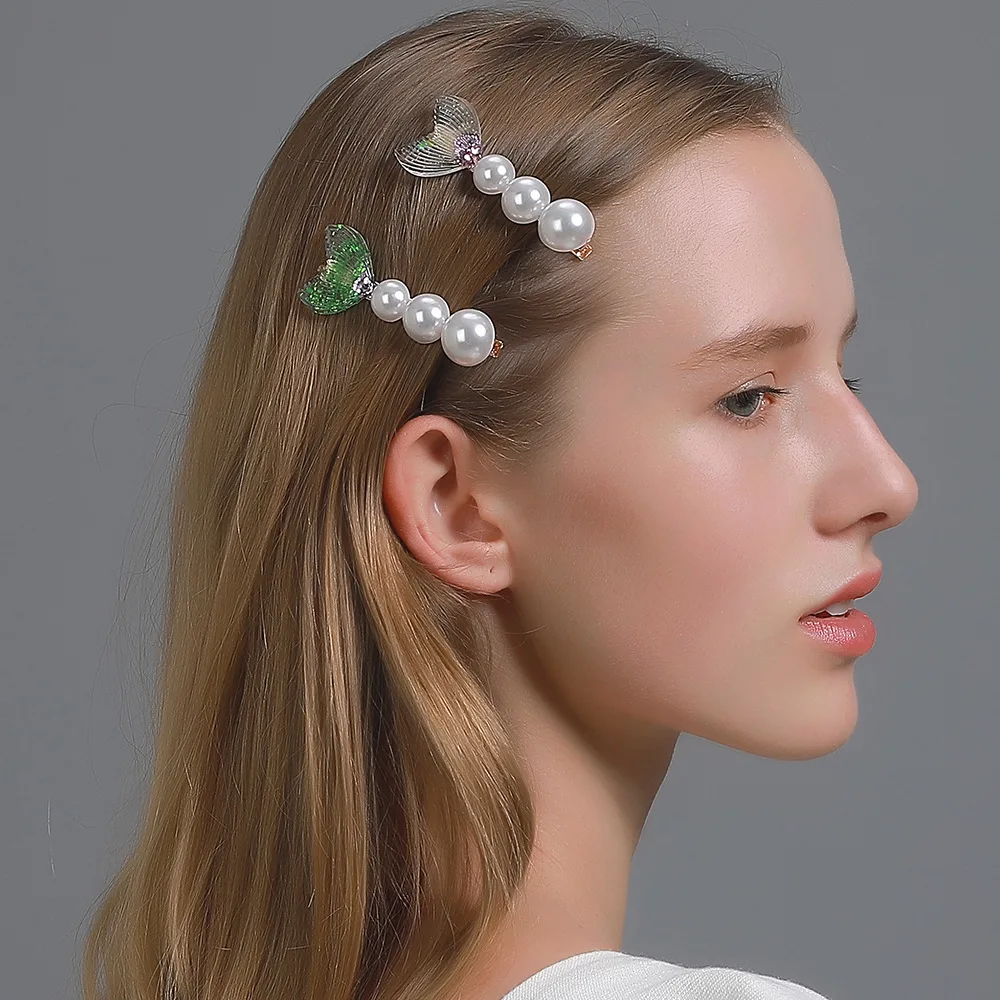 

Pearls Fashion Mermaid Women Girls Korean Style Hair Clips Hairpins Sweet Rhinestone Women Hair Accessoreis Headwear Hairgrips