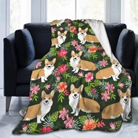 hawaiian print florals welsh corgi pattern ultra soft blanket decorative soft warm cozy flannel plush throws blankets