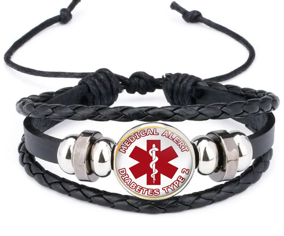 

Wholesale 100pcs 16mm Vintage I Have Diabetes Type 1 Diabetic Diabetes Type 2 Medical Alert Leather Bracelet Snap Glass Bracelet