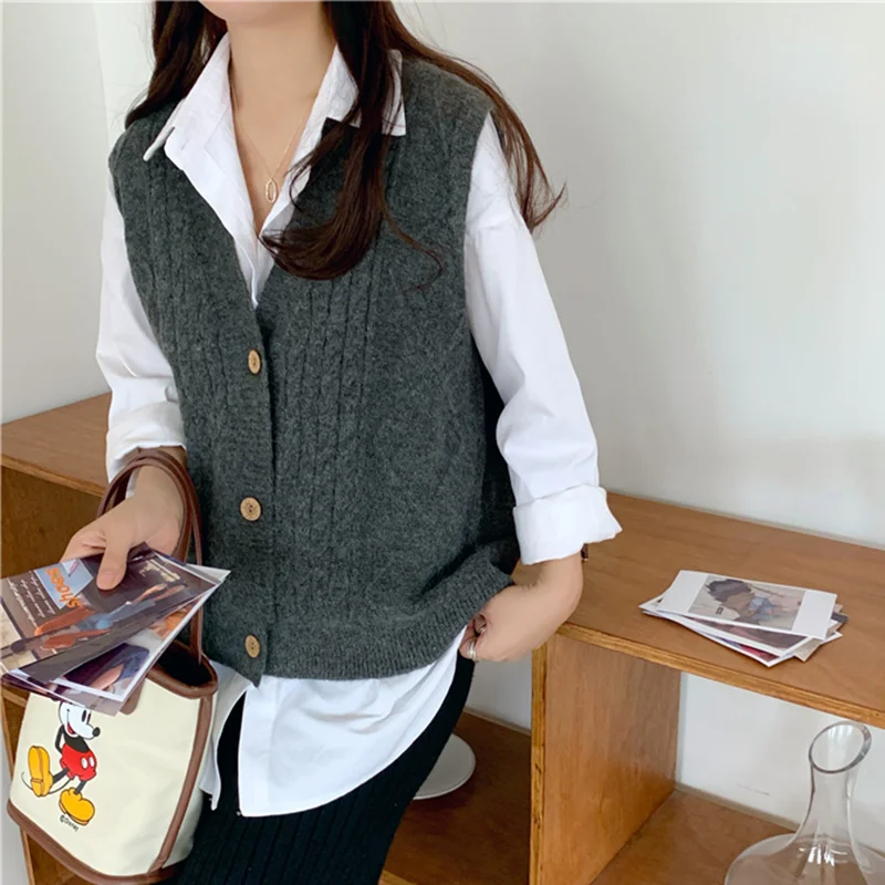 

Осенне-зимний свободный свитер, женский жилет, вязаный жилет с V-образным вырезом, Джокер, вязаный жилет, женские жилеты, зимняя верхняя одеж...