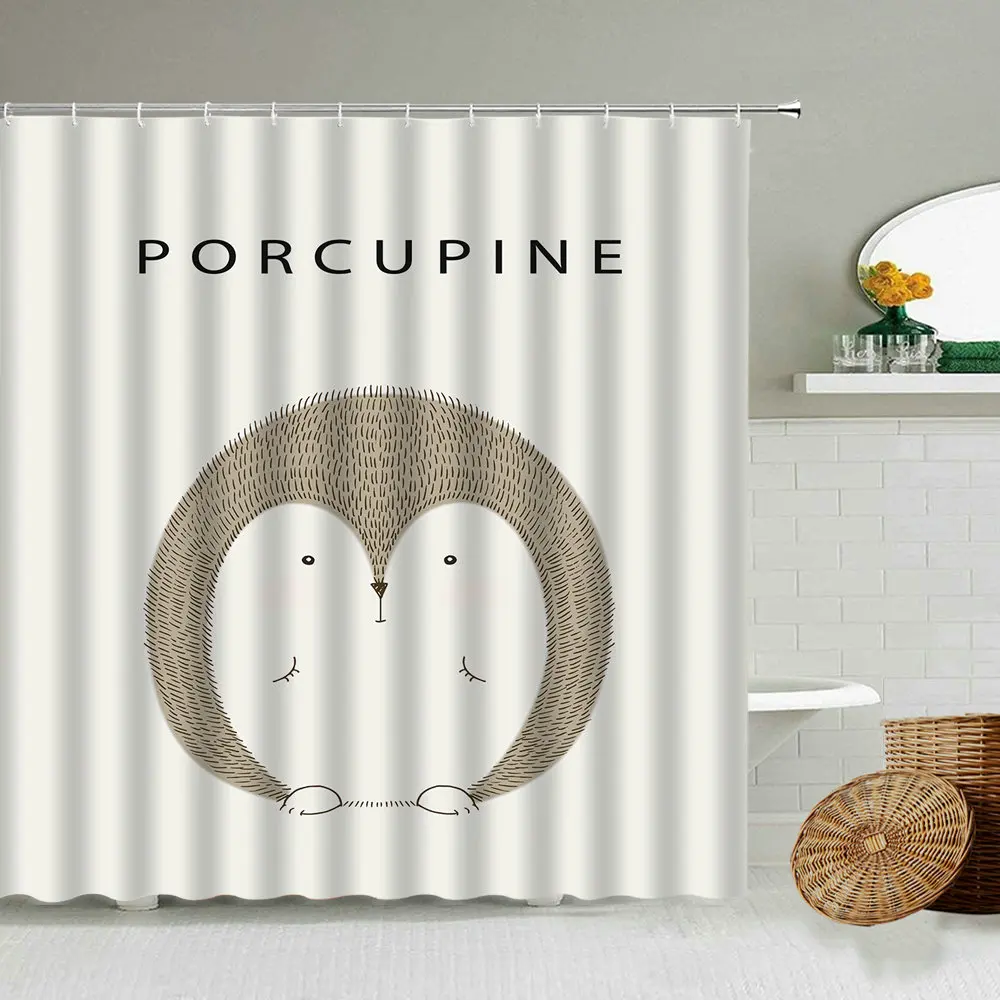 

Cartoon Fun Owl Shower Curtain Fox Hedgehog Bird Animal Theme Cute Children Bathroom Waterproof Polyester Screen Home Decoration