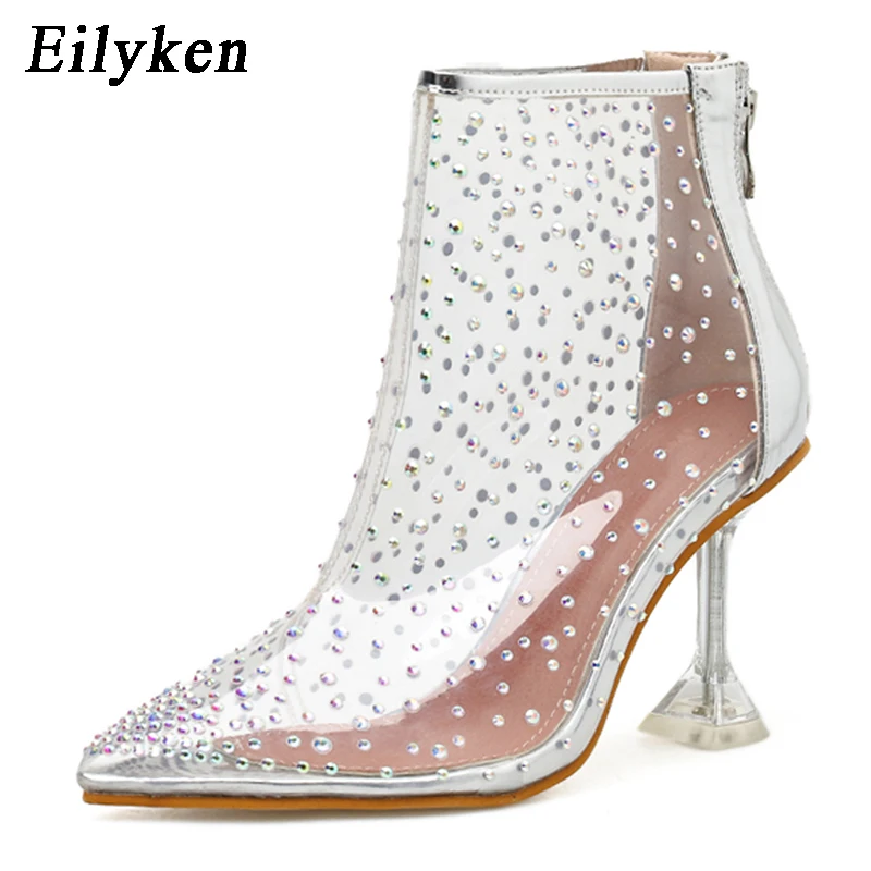 Silver Eilyken; Новинка; пикантные прозрачные женские ботильоны из ПВХ; модная обувь с острым носком на молнии; Каблук из плексигласа; женская обувь; сезон осень - Цвет: Silver