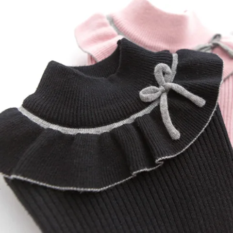 

OHMETOY 2021 Fashion Spring Girls Sweaters Turtlrneck Girls Sweater 2-12 Years Children Clothing Sweaters