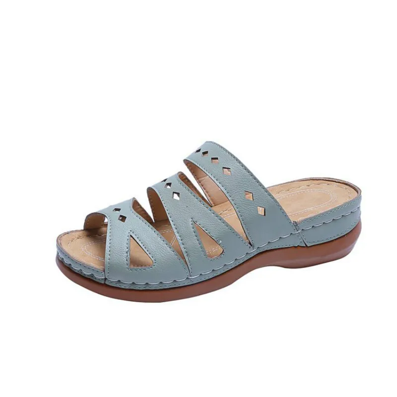 

2021 Hot Women Summer Sandals Slip-On Wedges Beach Open Toe Breathable Solid Sandals Leisure Non-slip Casual Shoes