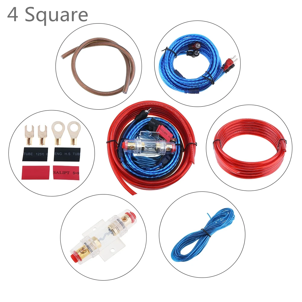 

1 Sets 350 Core 4 Square PVC + Copper Clad Aluminum Car Amplifier Audio Speaker Woofer Cables Power Line with 60A Fuse Holder