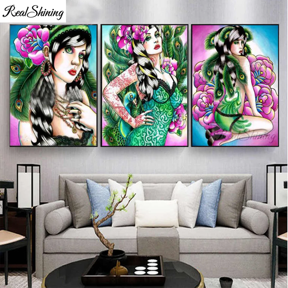 

Full Square Round Diamond Mosaic 3 Piece Sugar Skull Girl Model Diamond Painting Cross Stitch 5D DIY Diamond Embroidery F670