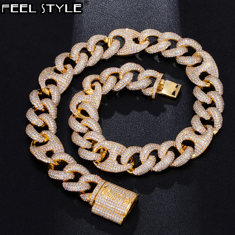 

18MM Bling AAA CZ Cubic Zirconia Iced Out Box Clasp Luxury Cuban Link Chain Necklace For Men Rapper Jewelry 18''-24''