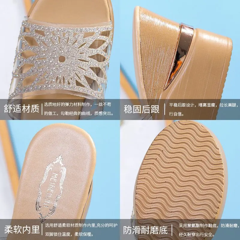 

Women's Slipper Fashion Casual High Wedge Heel Toe Slipper Summer Comfortable Fashion Web Celebrity Women's Slipper