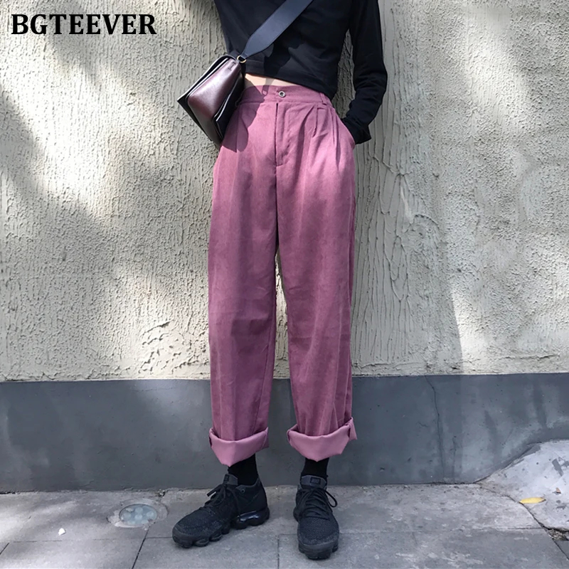 BGTEEVER осень зима вельветовые брюки для женщин эластичный пояс повседневные