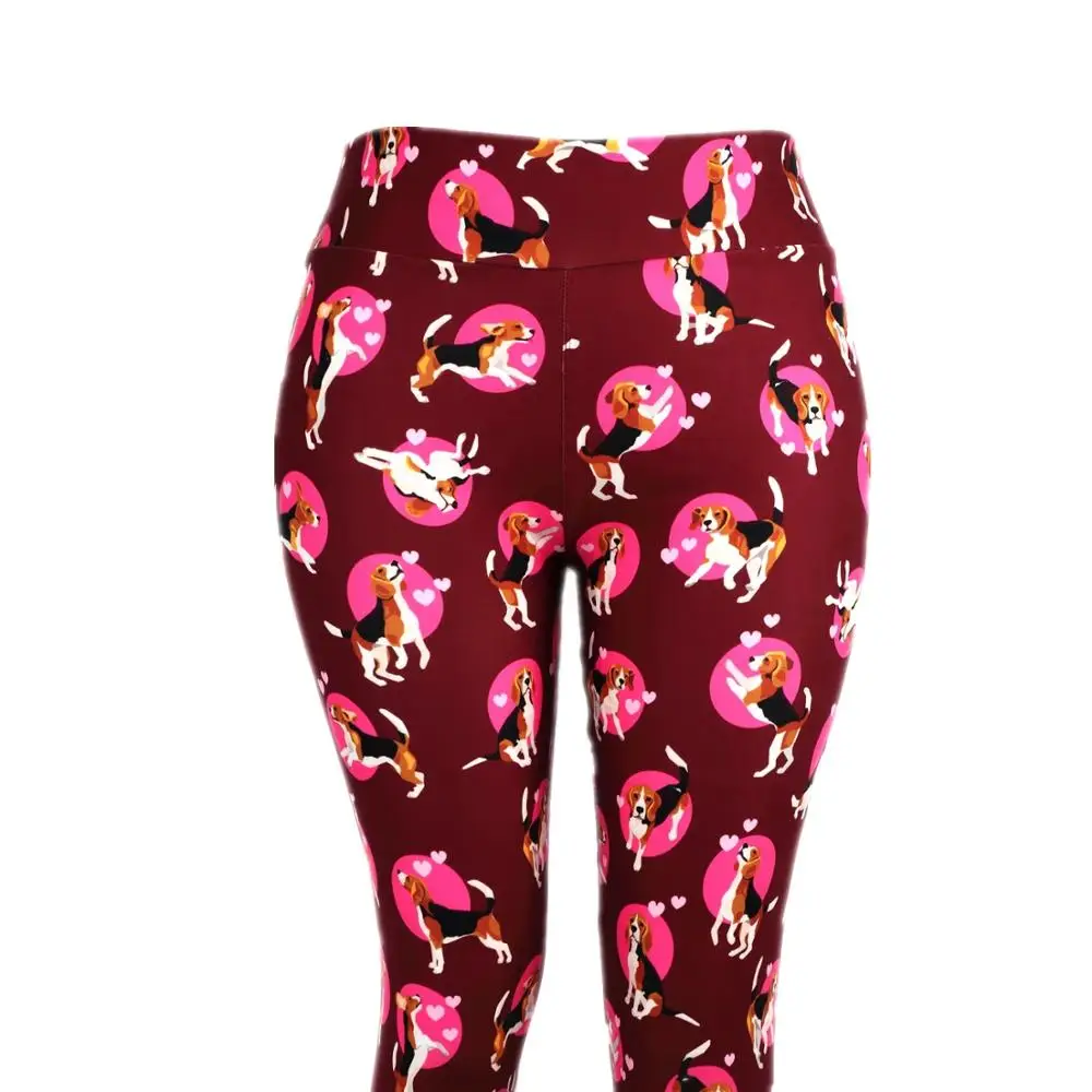 

New 230gsm buttery super soft sexy fitness pants stretch good quality mom and daughter Red heart and puppy leggings