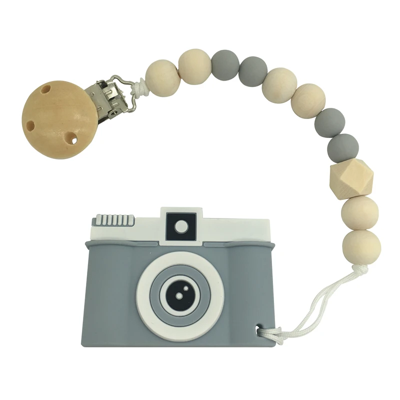 Cadena mordedor de silicona para beb&eacute;, juguetes de dentici&oacute;n sin BPA, accesorios para beb&eacute;, mordedor para reci&eacute;n nacido, chupete infantil, soporte con Clip-3
