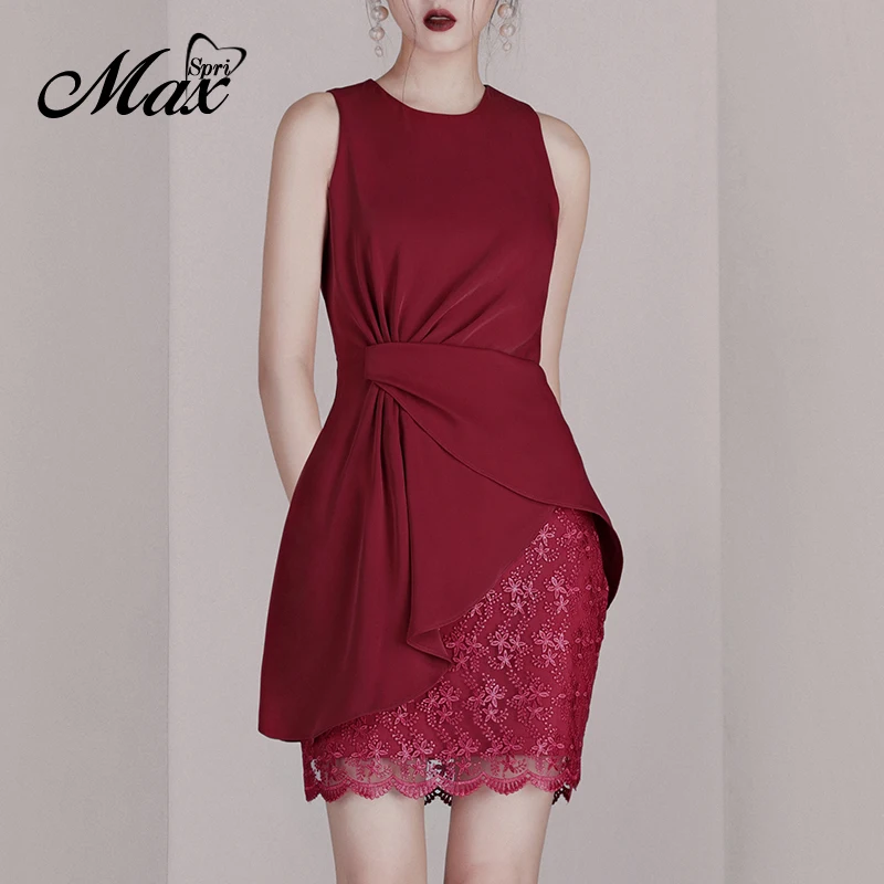 Женский комплект из двух предметов Max Spri асимметричный кружевной топ с круглым