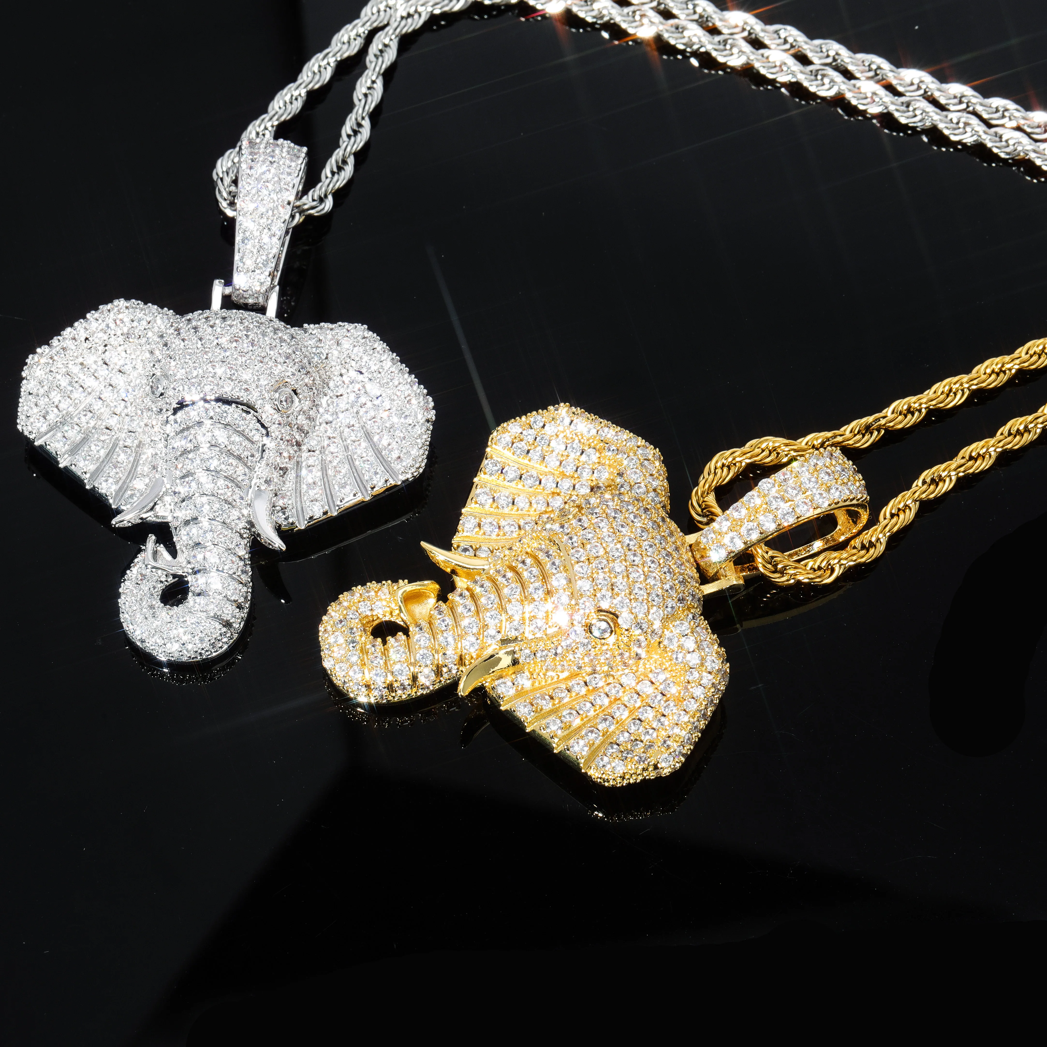 GUCY льдом кубический циркон Bling с рисунками животных С Рисунком Слона Ожерелья &amp