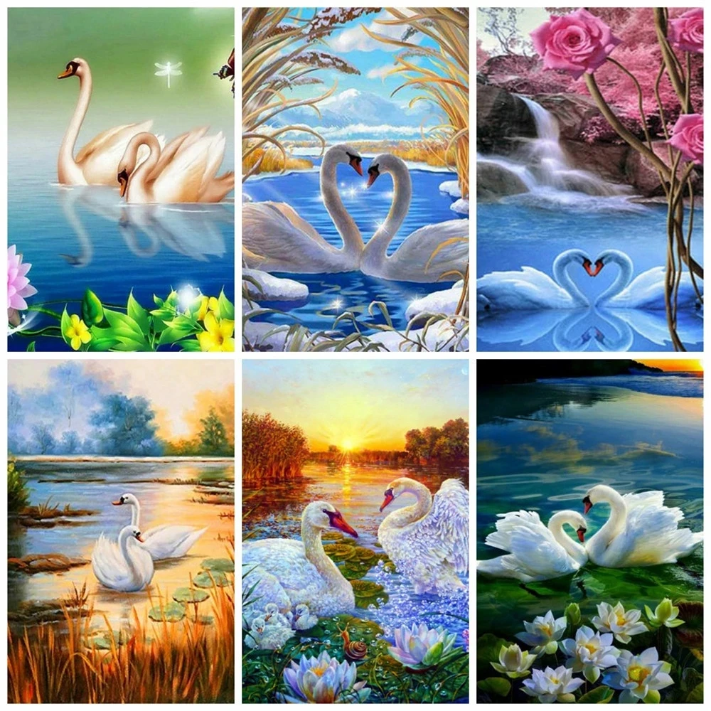 

Diy 5d Full Diamond Painting Embroidery Animal White Swan Cross Stitch Square Round Drill Mosaic Decorative Art Hobby Gift