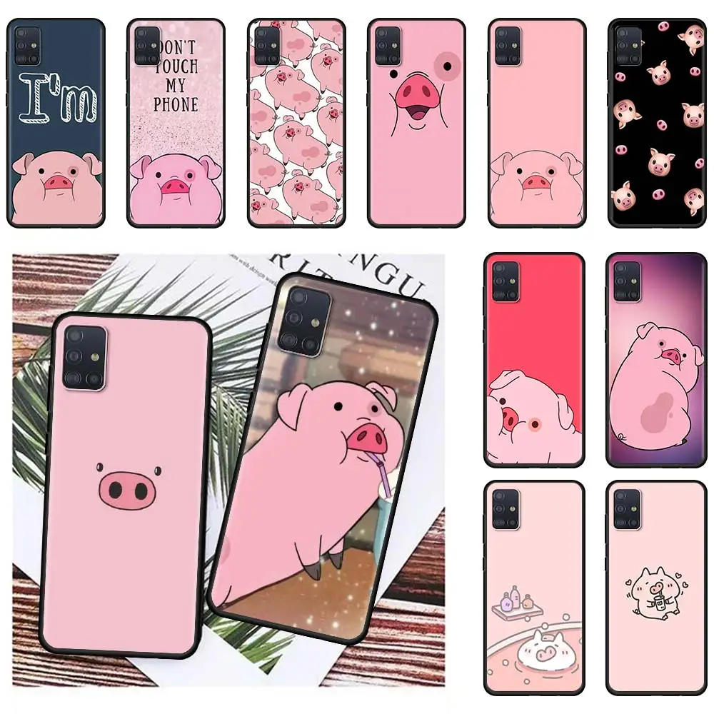 

Cute PINK Kawai Pig Case For Samsung Galaxy A51 A71 A21s A31 A12 A41 A11 A72 A52 A32 5G A01 A91 A21 Black Shell Phone Covers