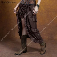 steampunk skirt brown pirate dress for women sexy irregular shirring long skirt high low costume plus size pirate skirts