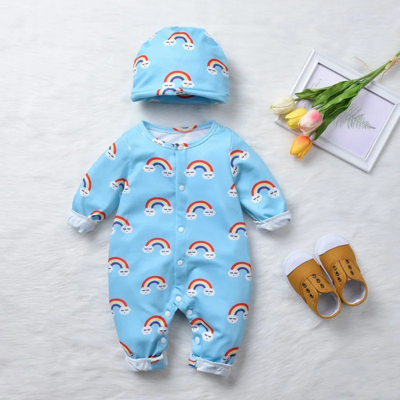 Одежда для малышей осенний хлопковый комбинезон с длинными рукавами и рисунком