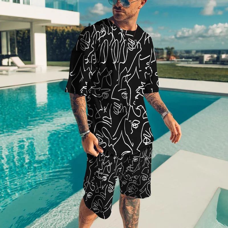 

New Summer Men Suit Fashion 2-piece Set Men Street Short Shirts Shorts Pants Casual Oversized Clothes Jogging Training Suit Tee
