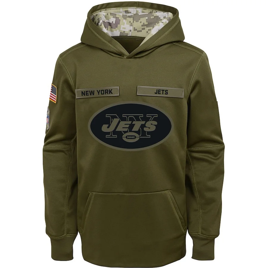 

New York YOUTH Men Hoodies Sweatshirts Jets Salute to Service Sideline Pullover American football mens Hoodie clothing Olive