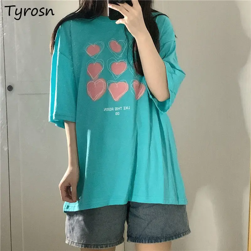 

Short Sleeve T-shirts Women Sweet Design Love-printed Graphic Tshirts Fashion Summer High Street O-neck Loose Tops Girls Ulzzang