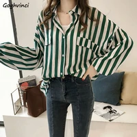 shirts women spring long sleeve striped pockets leisure plus size 4xl loose ol womens shirt chic elegant korean style bf new ins