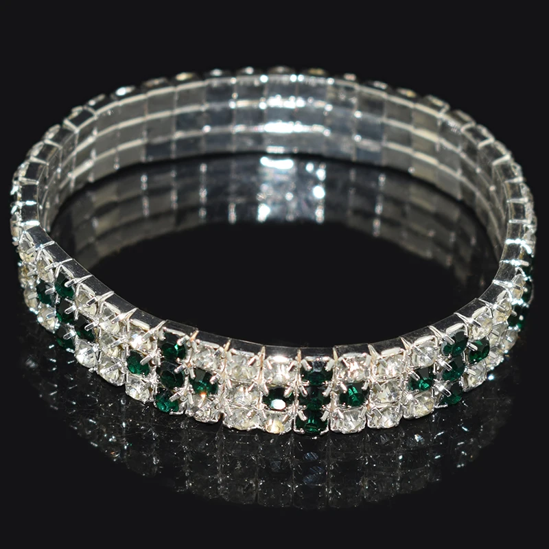 Silver-green Модные стразы, Золотой/Серебряный крест, растягивающиеся браслеты, эластичный браслет с кристаллами для женщин, шикарный подарок для девушек, свадебные ювелирные изделия - Окраска металла: Silver-green