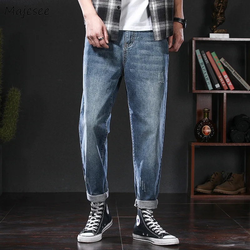 

Новинка, джинсы-карандаш, мужские винтажные потертые джинсовые брюки, облегающие повседневные женские джинсы, повседневная Уличная одежда,...