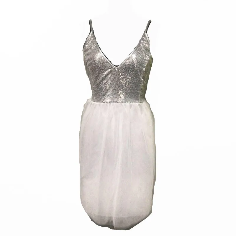

FENGGUILAI 2019 New Sexy Halter Deep V Women's Sequin Elegance Dress Evening Party Mini A Line Dress Nightclub Stage Dress