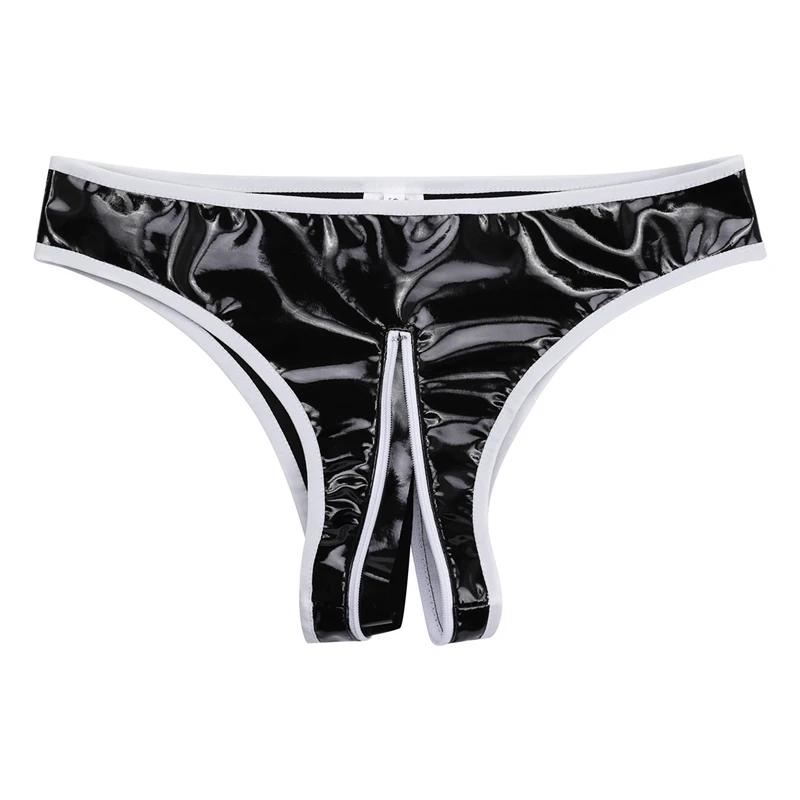 Женское нижнее белье сексуальные трусы мокрые лакированная кожа на молнии с